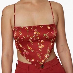 WeWoreWhat Y2K Bandana Crop Top Size Small Red Floral Satin Tie Back Festival